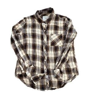 Rails Womens Hunter Plaid Flannel Button Down Shirt Ivory Olive Ash M EUC